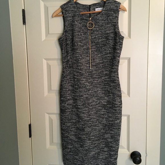 Calvin Klein tweed dress gold hardware size 6 black and white - Picture 1 of 1